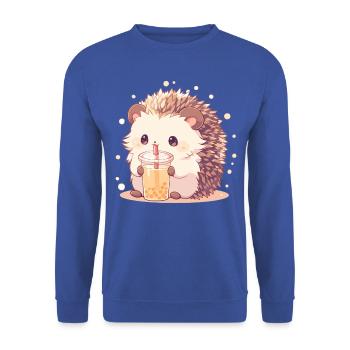 Kawaii Hérisson Boissons Boba Bubble Tea Chibi - Sweat-shirt Unisexe - bleu royal - Devant - Alina (178cm) & Michal (187cm)