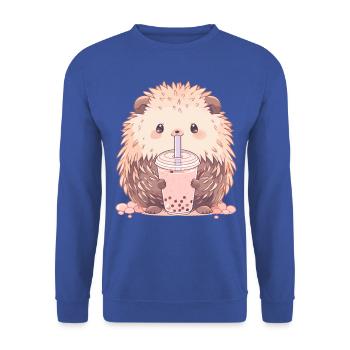 Kawaii Hérisson Boissons Boba Bubble Tea Chibi - Sweat-shirt Unisexe - bleu royal - Devant - Alina (178cm) & Michal (187cm)