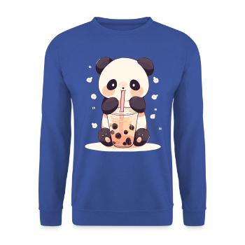Kawaii Panda trinkt Boba Bubble Tea Chibi - Unisex Pullover - Royalblau - Vorne - Alina (178cm) & Michal (187cm)