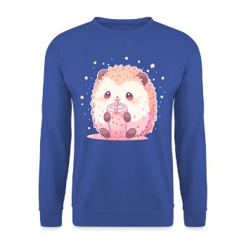 Kawaii Hérisson Boissons Boba Bubble Tea Chibi - Sweat-shirt Unisexe - bleu royal - Devant - Alina (178cm) & Michal (187cm)