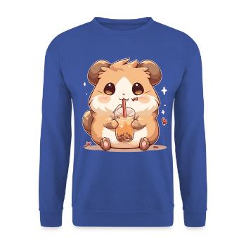 Kawaii Hamster trinkt Boba Bubble Tea Chibi - Unisex Pullover - Royalblau - Vorne - Alina (178cm) & Michal (187cm)