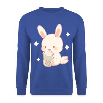 Kawaii Hase trinkt Boba Bubble Tea Chibi - Unisex Pullover - Royalblau - Vorne - Alina (178cm) & Michal (187cm)