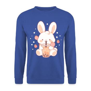 Kawaii Hase trinkt Boba Bubble Tea Chibi - Unisex Pullover - Royalblau - Vorne - Alina (178cm) & Michal (187cm)