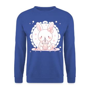 Kawaii Hase trinkt Boba Bubble Tea Chibi - Unisex Pullover - Royalblau - Vorne - Alina (178cm) & Michal (187cm)