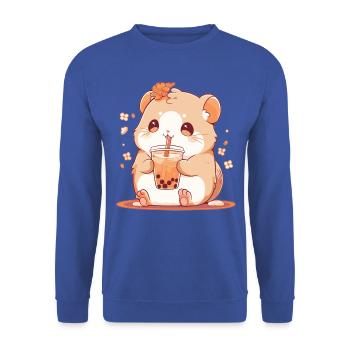 Kawaii Hamster trinkt Boba Bubble Tea Chibi - Unisex Pullover - Royalblau - Vorne - Alina (178cm) & Michal (187cm)
