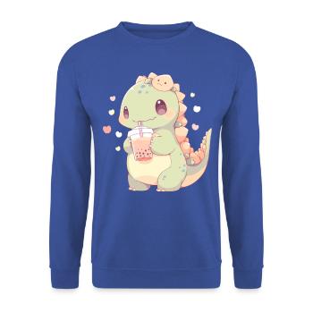 Kawaii Dinosaure Boissons Boba Bubble Tea Chibi - Sweat-shirt Unisexe - bleu royal - Devant - Alina (178cm) & Michal (187cm)