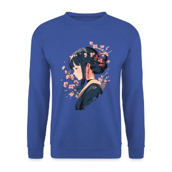 Vintage Japanisch Ästhetik Otaku Anime Girl - Unisex Pullover - Royalblau - Vorne - Alina (178cm) & Michal (187cm)