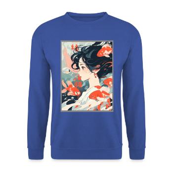 Vintage Japanisch Ästhetik Otaku Anime Girl - Unisex Pullover - Royalblau - Vorne - Alina (178cm) & Michal (187cm)