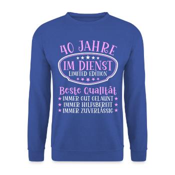 40 Jahre im Dienst 40 Jähriges Dienstjubiläum - Unisex Pullover - Royalblau - Vorne - Alina (178cm) & Michal (187cm)