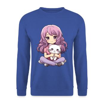 Kawaii Girl Anime Manga Fille et chat - Sweat-shirt Unisexe - bleu royal - Devant - Alina (178cm) & Michal (187cm)