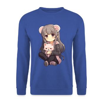 Kawaii Girl Anime Manga Fille et chat - Sweat-shirt Unisexe - bleu royal - Devant - Alina (178cm) & Michal (187cm)