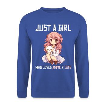 Kawaii Girl Anime Manga Girl and Cat - Unisex Sweatshirt - royal blue - Front - Alina (178cm) & Michal (187cm)