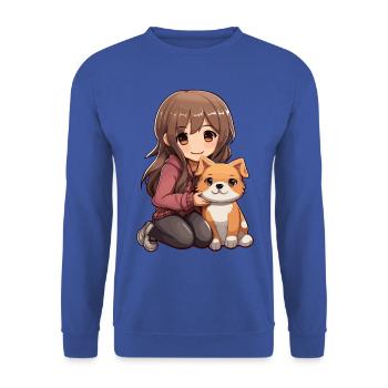 Kawaii Girl Anime Manga Fille et Chien - Sweat-shirt Unisexe - bleu royal - Devant - Alina (178cm) & Michal (187cm)