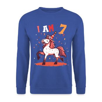 J'ai 7 ans Chevaux Cheval 7ème anniversaire - Sweat-shirt Unisexe - bleu royal - Devant - Alina (178cm) & Michal (187cm)
