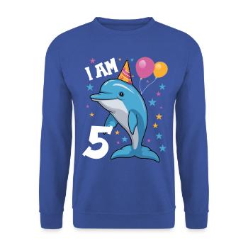 I'm 5 years old Dolphins Delfin 5th birthday - Unisex Sweatshirt - royal blue - Front - Alina (178cm) & Michal (187cm)