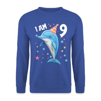 J’ai 9 ans Dauphins Dauphin 9ème anniversaire - Sweat-shirt Unisexe - bleu royal - Devant - Alina (178cm) & Michal (187cm)