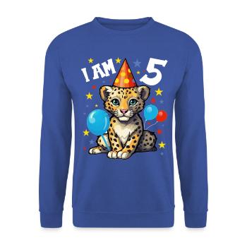 Ich bin 5 Jahre alt Leoparde Leopard 5. Geburtstag - Unisex Pullover - Royalblau - Vorne - Alina (178cm) & Michal (187cm)