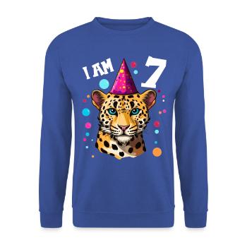 Ich bin 7 Jahre alt Leoparde Leopard 7. Geburtstag - Unisex Pullover - Royalblau - Vorne - Alina (178cm) & Michal (187cm)