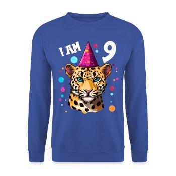 J’ai 9 ans Léopard Léopard 9e anniversaire - Sweat-shirt Unisexe - bleu royal - Devant - Alina (178cm) & Michal (187cm)