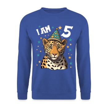 Ich bin 5 Jahre alt Leoparde Leopard 5. Geburtstag - Unisex Pullover - Royalblau - Vorne - Alina (178cm) & Michal (187cm)