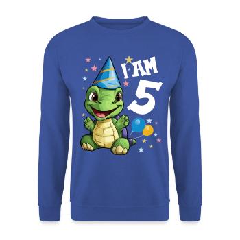 Je suis 5 Tortues Tortue 5e anniversaire - Sweat-shirt Unisexe - bleu royal - Devant - Alina (178cm) & Michal (187cm)