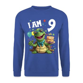 Je suis 9 Tortues Tortue 9e anniversaire - Sweat-shirt Unisexe - bleu royal - Devant - Alina (178cm) & Michal (187cm)