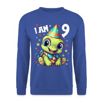 Je suis 9 Tortues Tortue 9e anniversaire - Sweat-shirt Unisexe - bleu royal - Devant - Alina (178cm) & Michal (187cm)