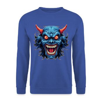 Japanese Hannya Demon Samurai Warrior Oni Mask - Unisex Sweatshirt - royal blue - Front - Alina (178cm) & Michal (187cm)