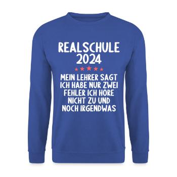 Realschule Junge Mädchen Realschule 2024 - Unisex Pullover - Royalblau - Vorne - Alina (178cm) & Michal (187cm)