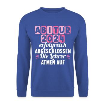 Abitur Junge Mädchen Abi Abitur 2024 - Unisex Pullover - Royalblau - Vorne - Alina (178cm) & Michal (187cm)