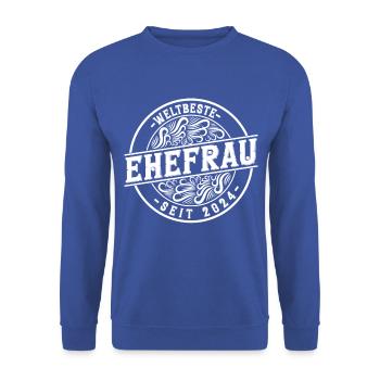 Beste Ehefrau seit 2024 1.Hochzeitstag - Unisex Pullover - Royalblau - Vorne - Alina (178cm) & Michal (187cm)