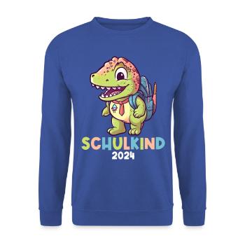 School Enrollment Dinosaur Dino TRex Schoolchild 2024 - Unisex Sweatshirt - royal blue - Front - Alina (178cm) & Michal (187cm)