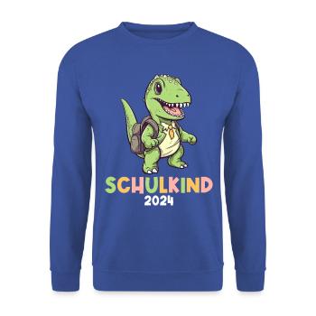School Enrollment Dinosaur Dino TRex Schoolchild 2024 - Unisex Sweatshirt - royal blue - Front - Alina (178cm) & Michal (187cm)