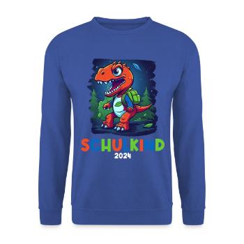 School Enrollment Dinosaur Dino TRex Schoolchild 2024 - Unisex Sweatshirt - royal blue - Front - Alina (178cm) & Michal (187cm)