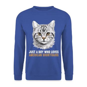 Chat Chats American Shorthair - Sweat-shirt Unisexe - bleu royal - Devant - Alina (178cm) & Michal (187cm)