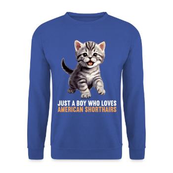Chat Chats American Shorthair - Sweat-shirt Unisexe - bleu royal - Devant - Alina (178cm) & Michal (187cm)