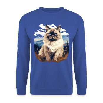 Birman Cat Birma Katze - Unisex Pullover - Royalblau - Vorne - Alina (178cm) & Michal (187cm)