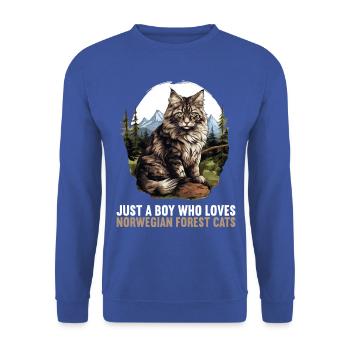 Norwegian Forest Cat Norwegische Waldkatze - Unisex Pullover - Royalblau - Vorne - Alina (178cm) & Michal (187cm)