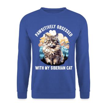 Siberian Cat Sibirische Katze - Unisex Pullover - Royalblau - Vorne - Alina (178cm) & Michal (187cm)