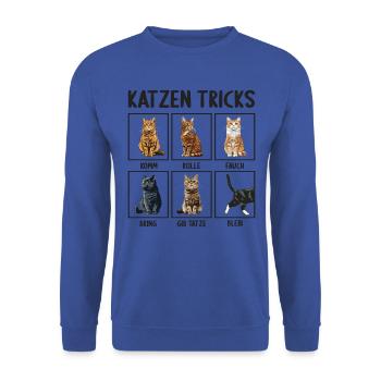 Katze Katzen Tricks lustiges Katzen - Unisex Pullover - Royalblau - Vorne - Alina (178cm) & Michal (187cm)