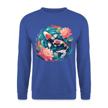 Vintage 80er Retro Japanisch Asiatisch Koi Karpfen - Unisex Pullover - Royalblau - Vorne - Alina (178cm) & Michal (187cm)