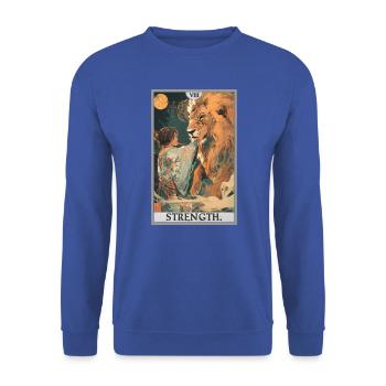 Tarotkarten Tarotkarte Strength Kraft - Unisex Pullover - Royalblau - Vorne - Alina (178cm) & Michal (187cm)