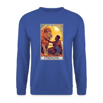 Tarotkarten Tarotkarte Strength Kraft - Unisex Pullover - Royalblau - Vorne - Alina (178cm) & Michal (187cm)