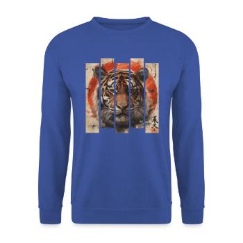 80er Jahre Retro Japanischer Tiger - Unisex Pullover - Royalblau - Vorne - Alina (178cm) & Michal (187cm)