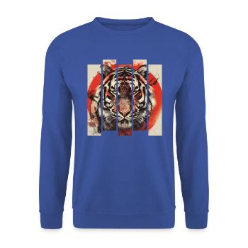 80er Jahre Retro Japanischer Tiger - Unisex Pullover - Royalblau - Vorne - Alina (178cm) & Michal (187cm)