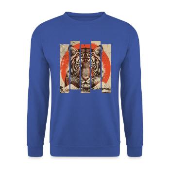 80er Jahre Retro Japanischer Tiger - Unisex Pullover - Royalblau - Vorne - Alina (178cm) & Michal (187cm)