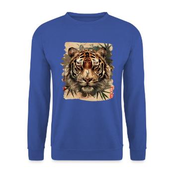 80er Jahre Retro Japanischer Tiger - Unisex Pullover - Royalblau - Vorne - Alina (178cm) & Michal (187cm)