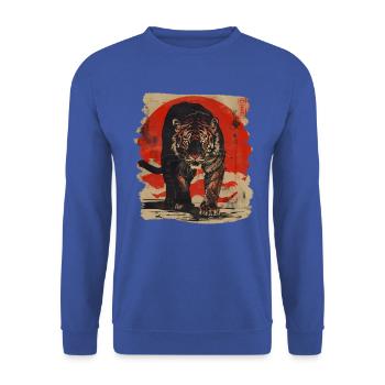 80er Jahre Retro Japanischer Tiger - Unisex Pullover - Royalblau - Vorne - Alina (178cm) & Michal (187cm)