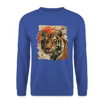 80er Jahre Retro Japanischer Tiger - Unisex Pullover - Royalblau - Vorne - Alina (178cm) & Michal (187cm)