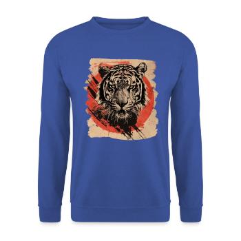80er Jahre Retro Japanischer Tiger - Unisex Pullover - Royalblau - Vorne - Alina (178cm) & Michal (187cm)